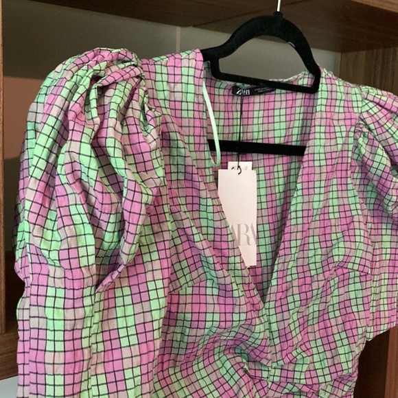 Zara Purple/Green Checkered Long Dress - Picture 4 of 6